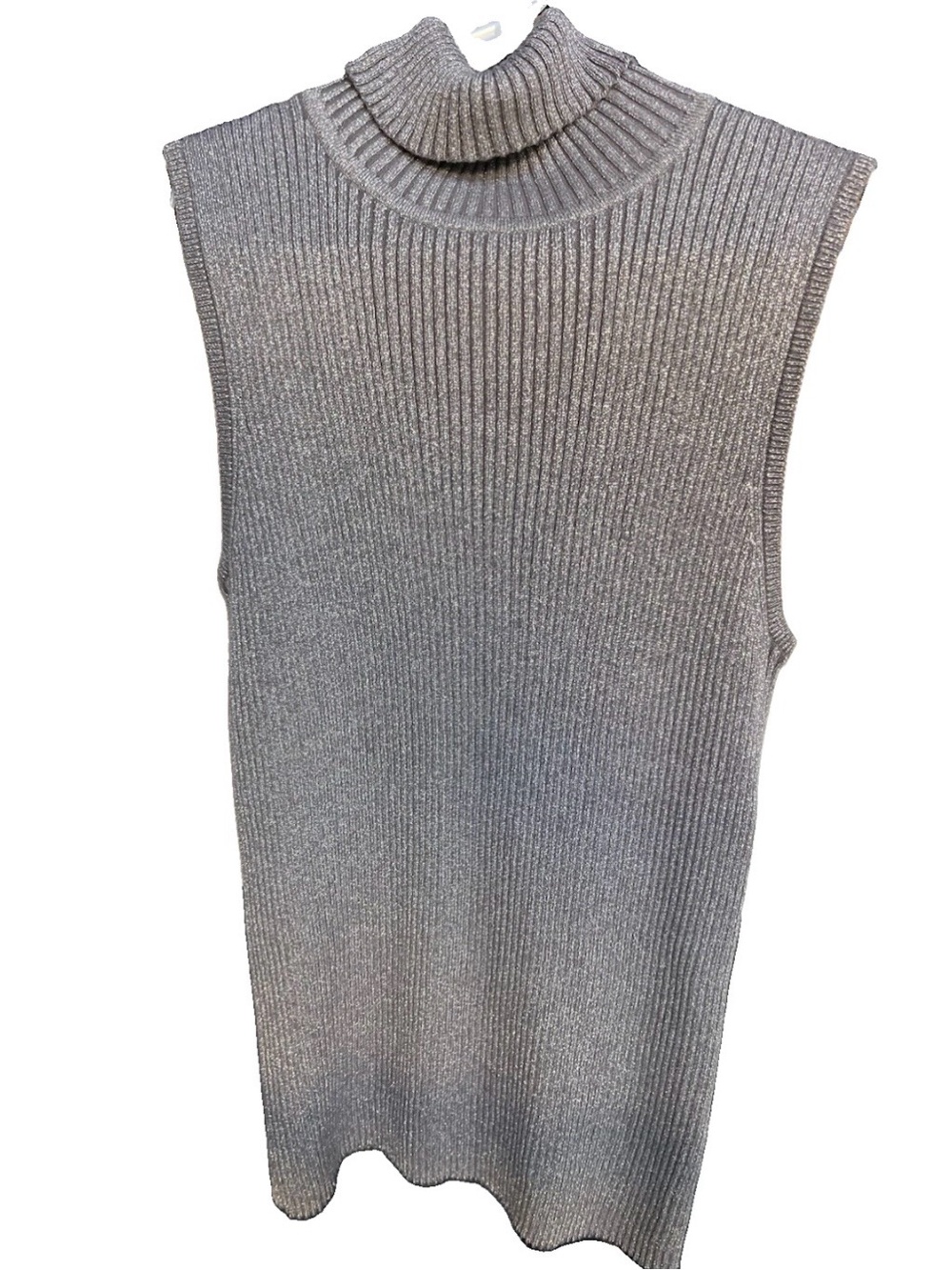 Preswick & Moore Women’s Gray Metallic Rib-Knit Sleeveless Turtleneck Top